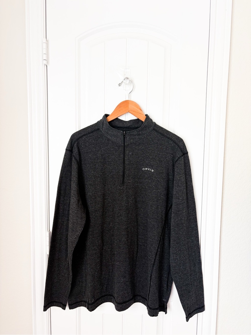 Orvis Charcoal Gray Quarter-Zip Pullover Long Sleeve Shirt Men’s Size XL